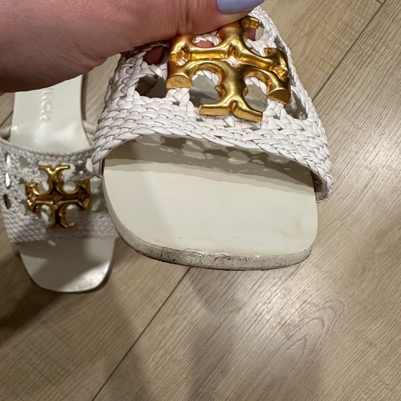 Tory Burch Eleanor White and Gold Woven Sandals size 37.5 - Picture 10 of 14